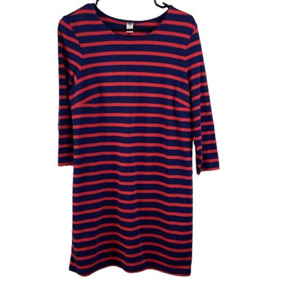 Old Navy Dresses & Skirts - Old Navy Womens Petite Medium Blue Red Striped Dress Nautical 3/4 Sleeve